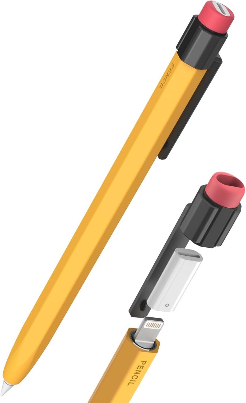 TRONWIN Pencil Case for Apple Pencil 1st Generation Sleeve Silicone Protective Cover Skin with Sturdy Clip Compatible with Charger Adapter【NOT Included】 and Apple Pencil 1st Generation (Yellow) - Image 1